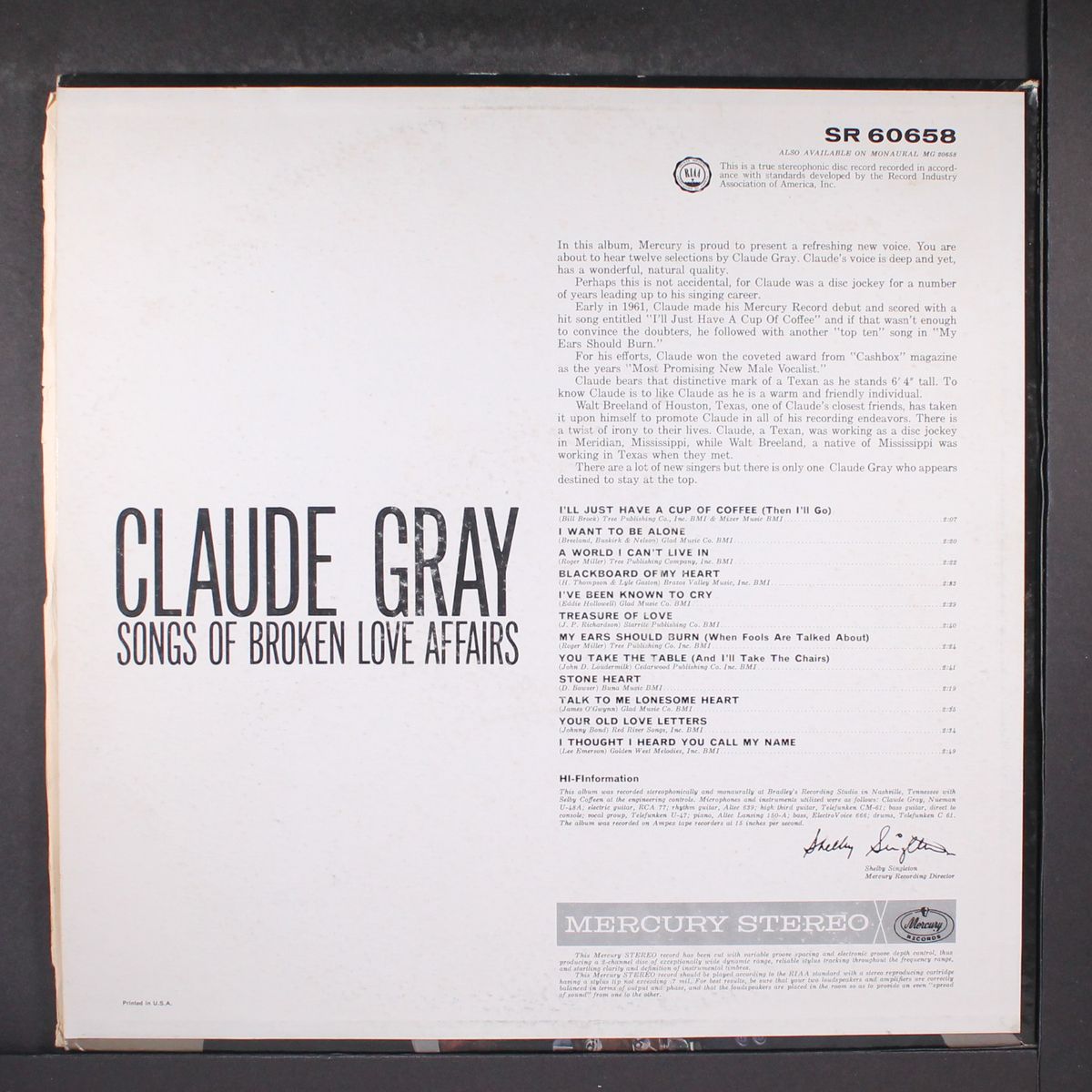 songs of broken love affairs by CLAUDE GRAY