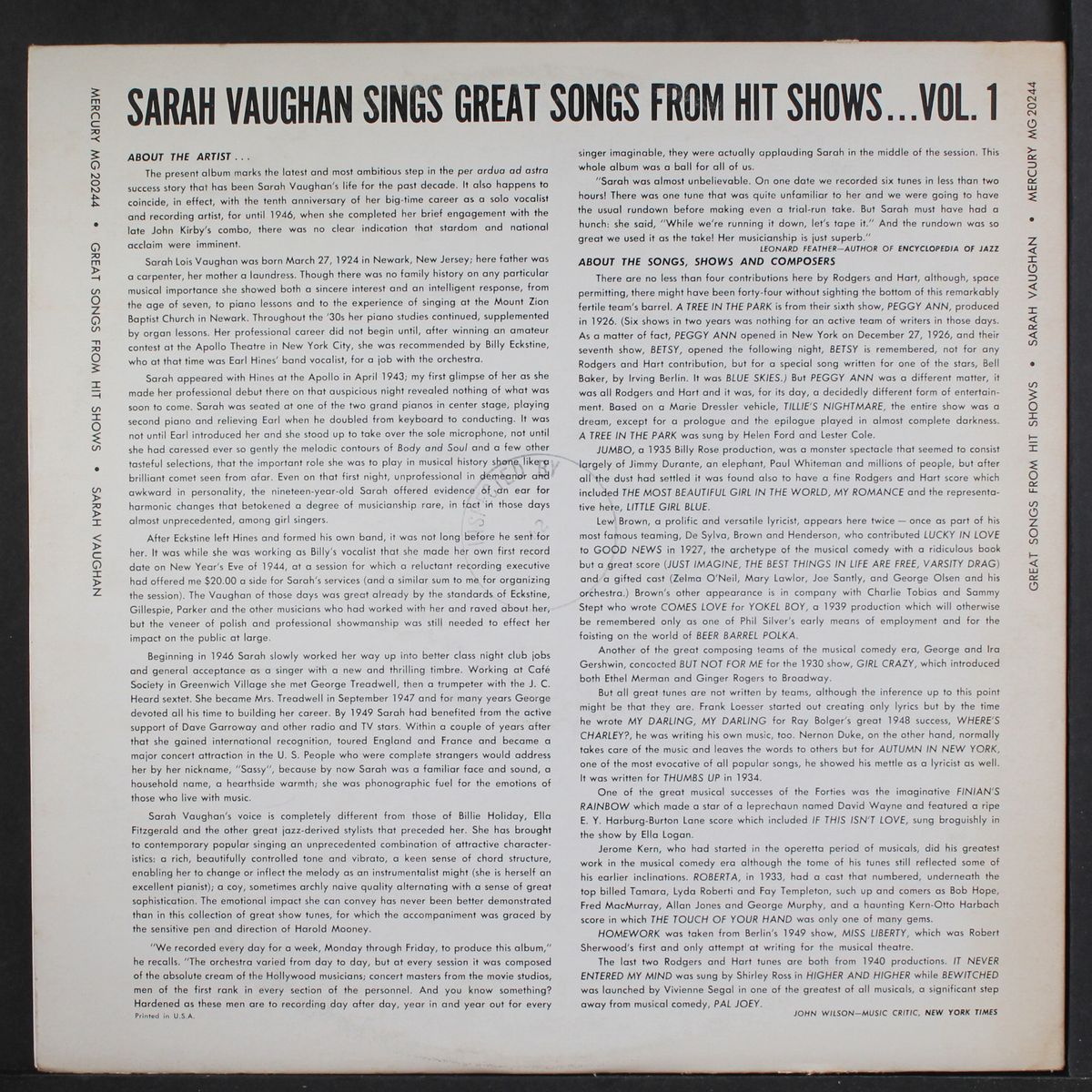 great songs from hit shows by SARAH VAUGHAN
