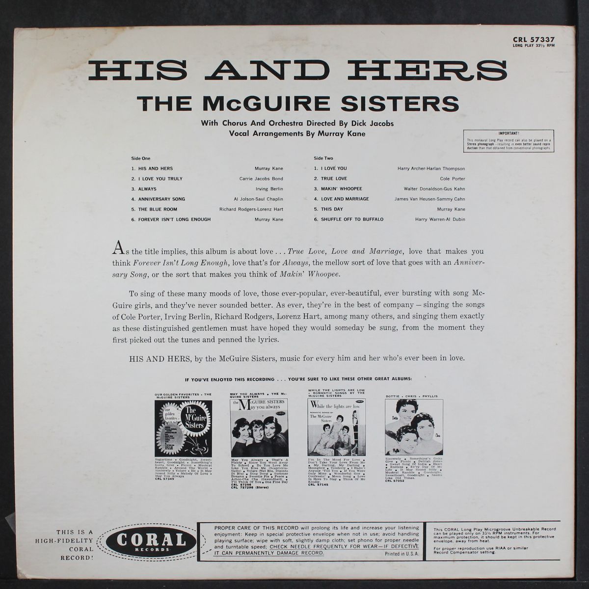his and hers by MCGUIRE SISTERS