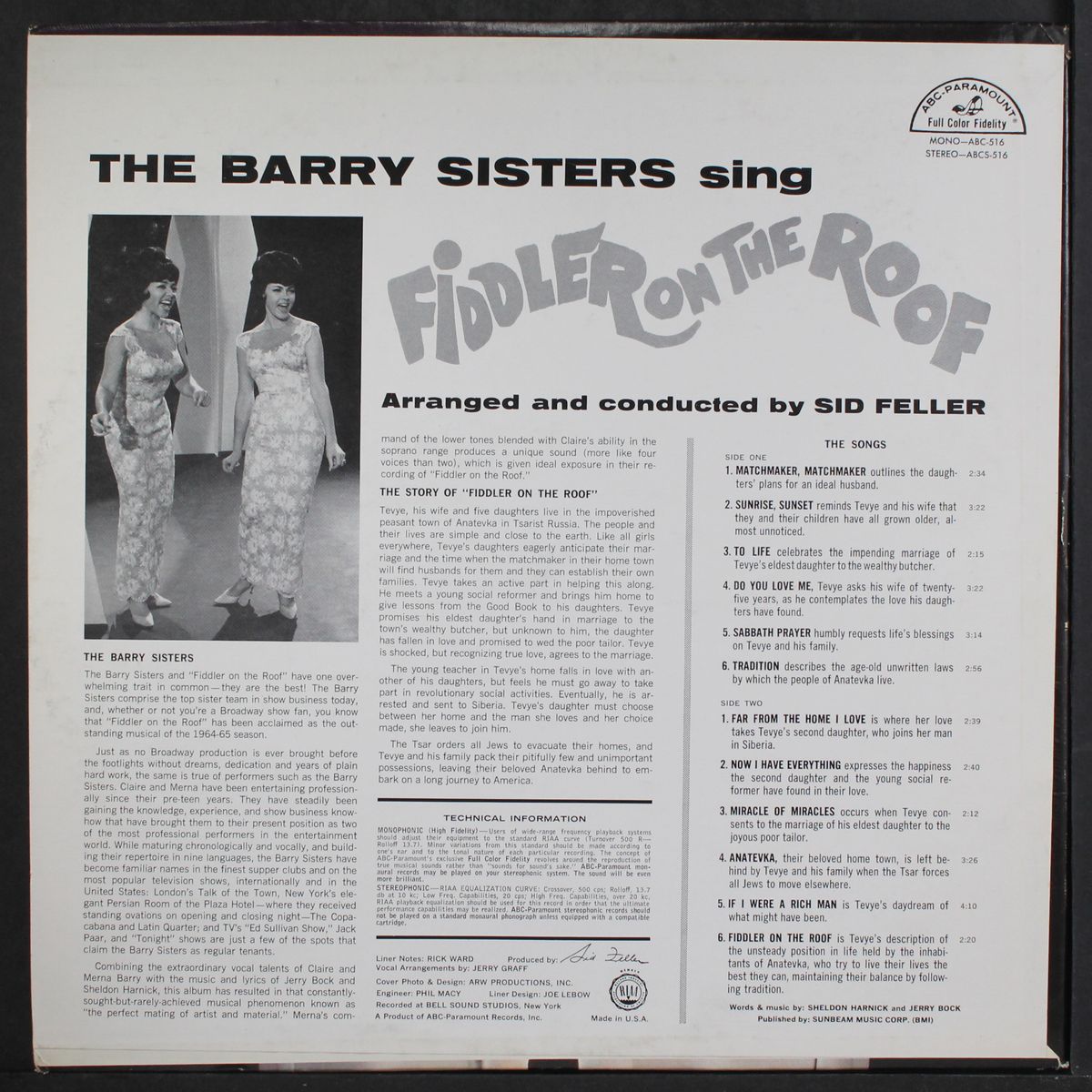 sing fiddler on the roof by BARRY SISTERS