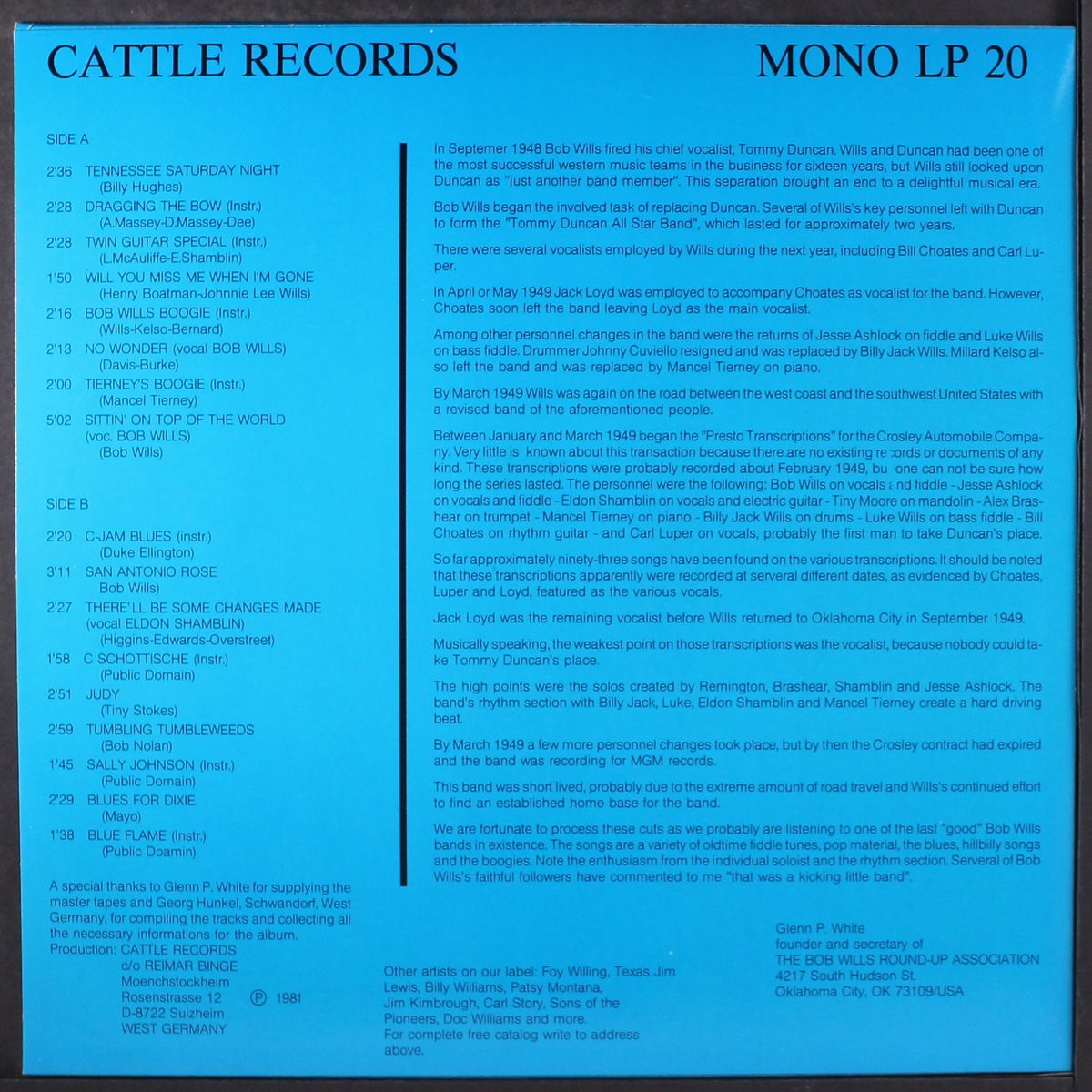 the rare presto transcriptions by BOB WILLS