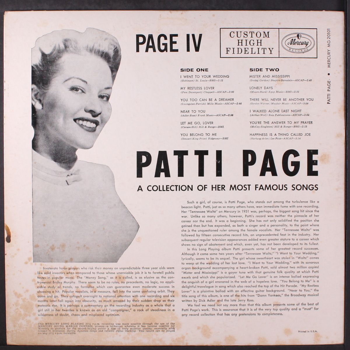 page 4, a collection of her most famous songs by PATTI PAGE