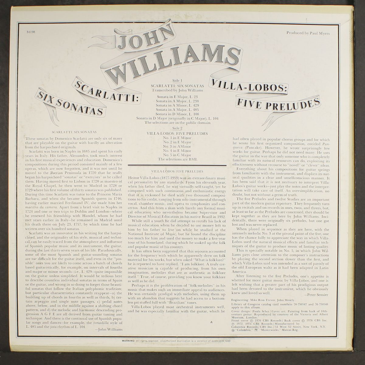 scarlatti: six sonatas / villa-lobos: five preludes by JOHN WILLIAMS