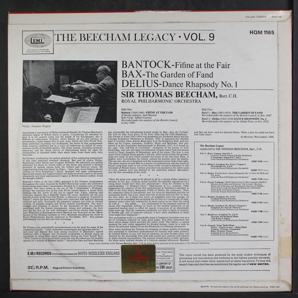 bantock: fifine at the fair / bax: the garden of fand / delius: dance by SIR THOMAS BEECHAM
