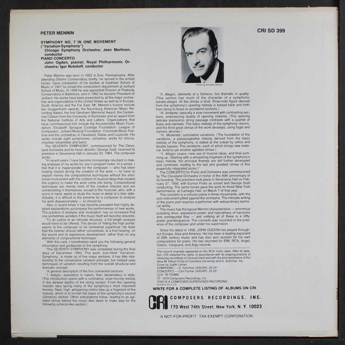 mennin: symphony no. 7 / piano concerto by JEAN MARTINON