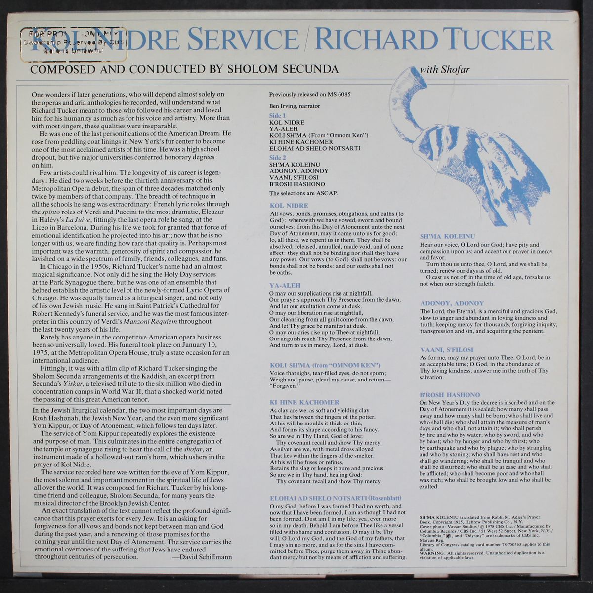 kol nidre service by RICHARD TUCKER