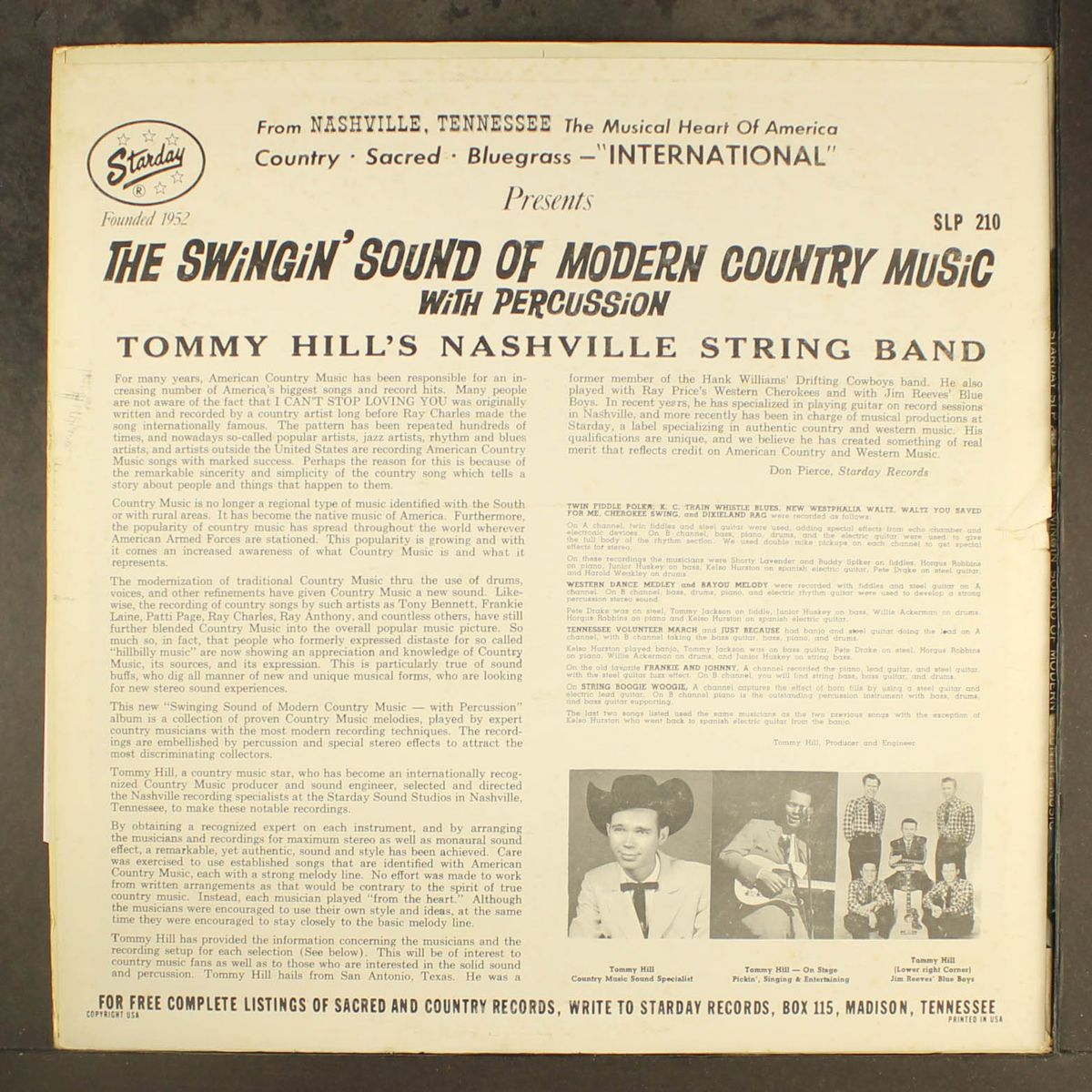 swingin' sound of modern country music by TOMMY HILL'S NASHVILLE STRING BAND