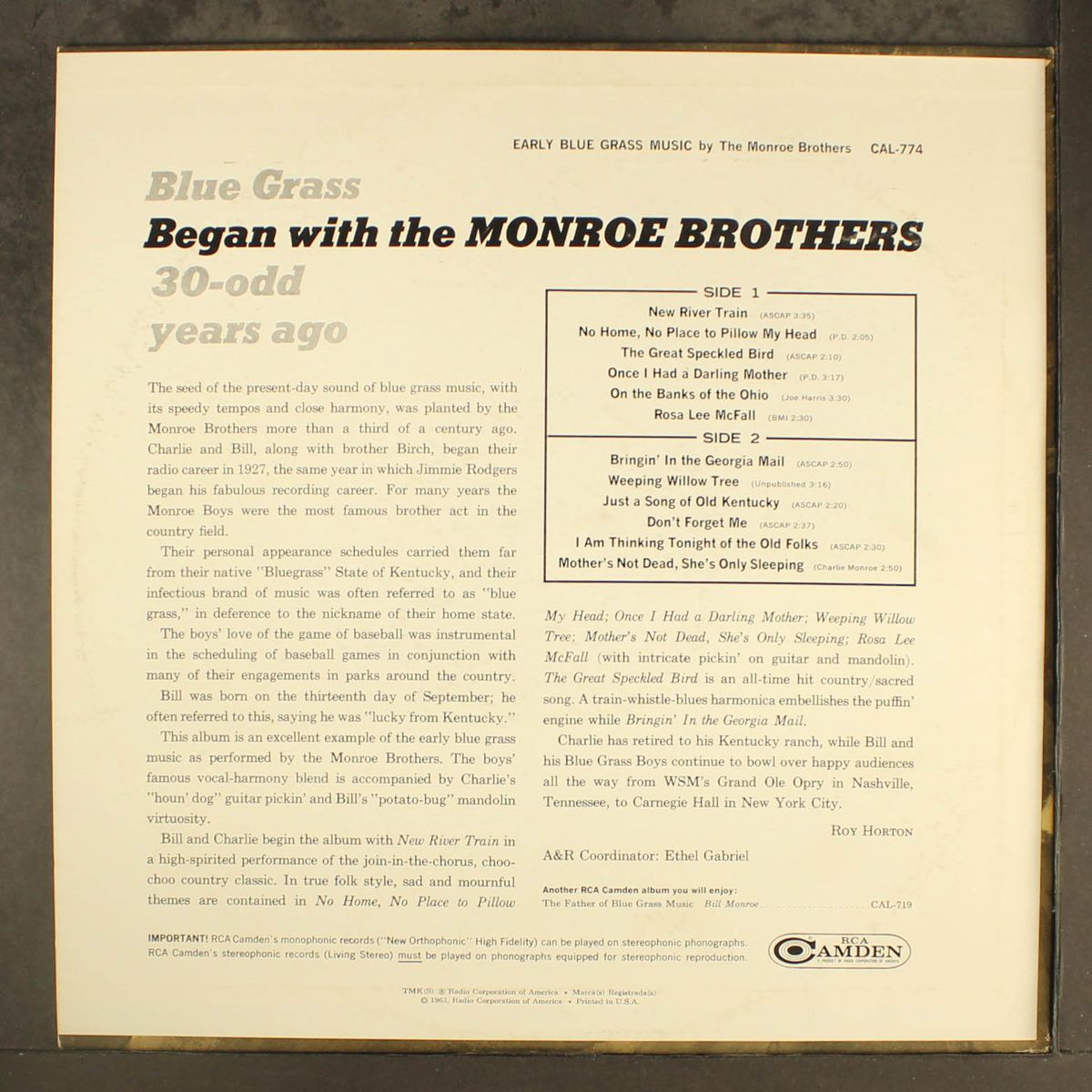 early blue grass music by MONROE BROTHERS