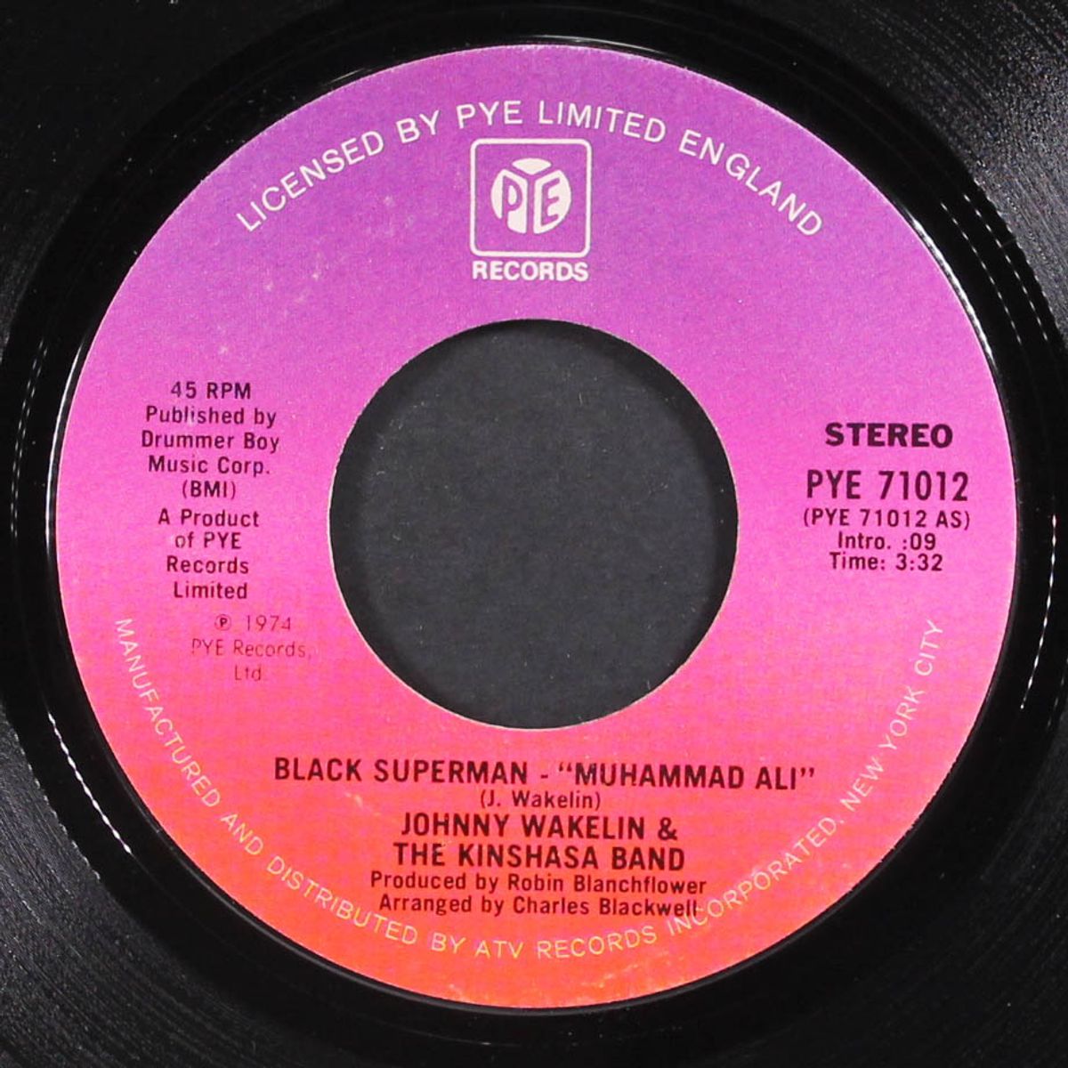 black superman - muhammed ali / bang the drum by JOHNNY WAKELIN & KINSHASA