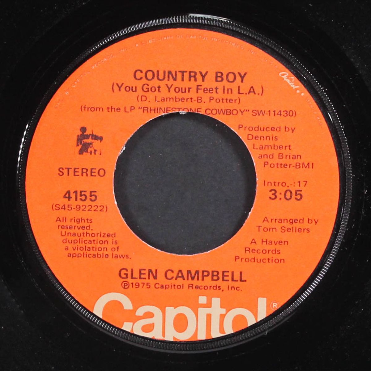 country boy (you got your feet in l.a.) / record collector's dream by GLEN CAMPBELL