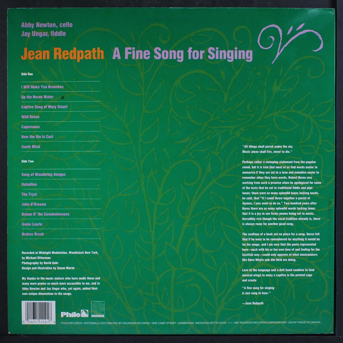 a fine song for singing by JEAN REDPATH