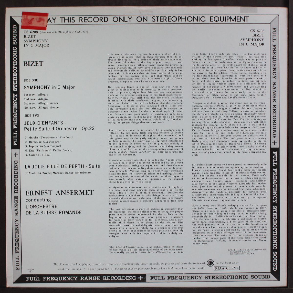 bizet: symphony in c majorl by ERNEST ANSERMET