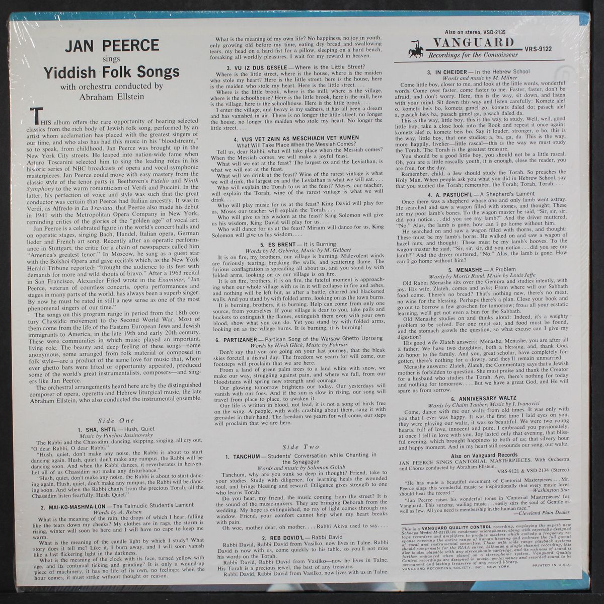 sings yiddish folk songs by JAN PEERCE