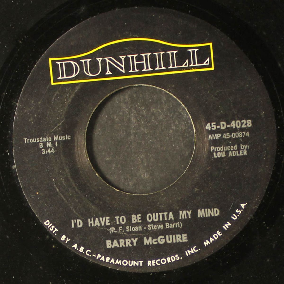i'd have to be outta my mind / cloudy summer afternoon by BARRY MCGUIRE