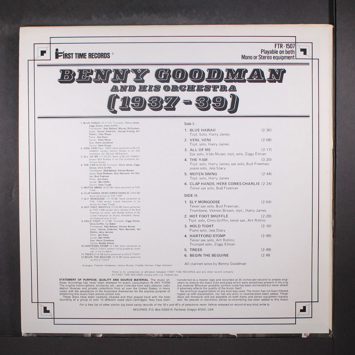 instrumentals never before on record by BENNY GOODMAN