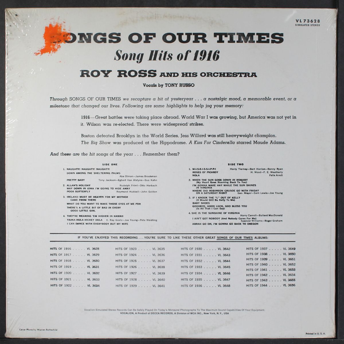 songs of our times, 1916 by ROY ROSS