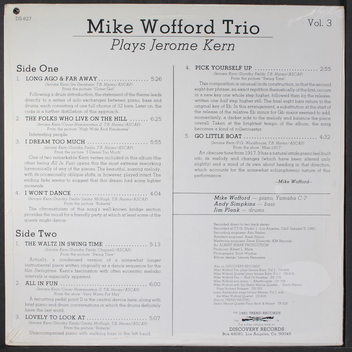 plays jerome kern by MIKE WOFFORD TRIO