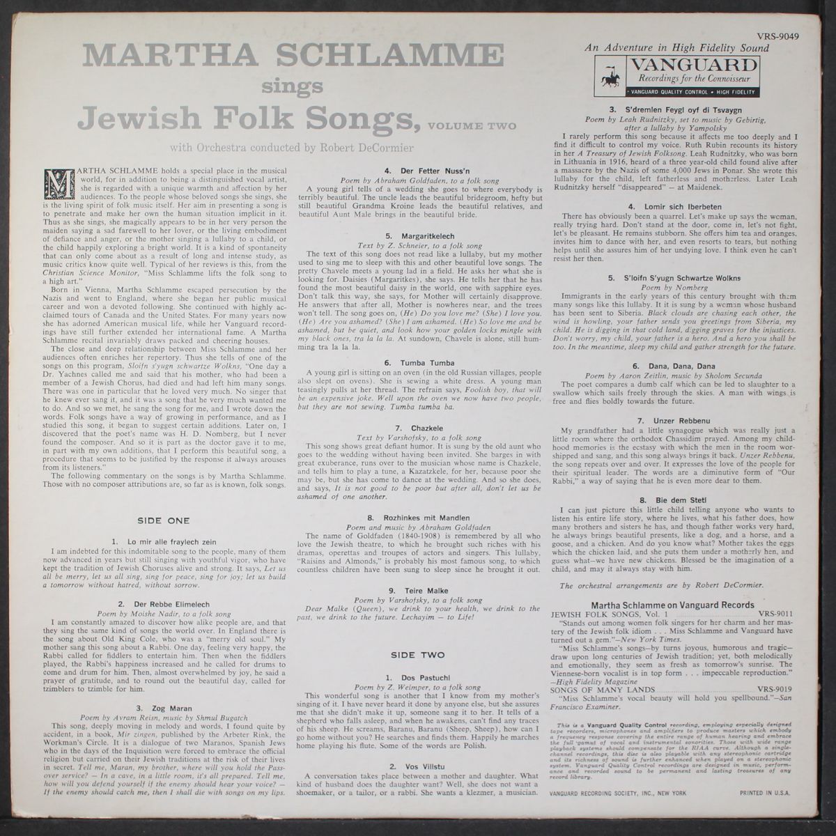 sings jewish folk songs, vol. 2 by MARTHA SCHLAMME