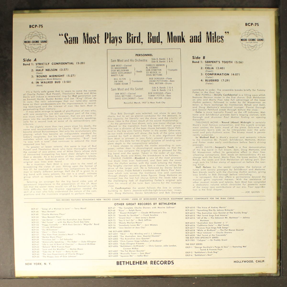 plays bird, bud, monk & miles by SAM MOST