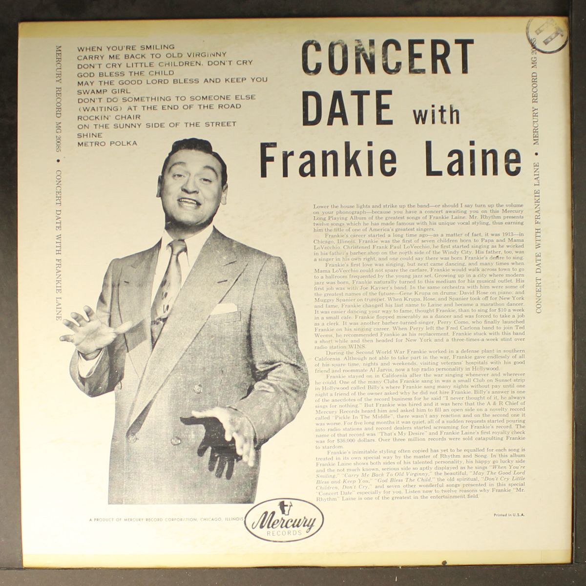 concert date by FRANKIE LAINE