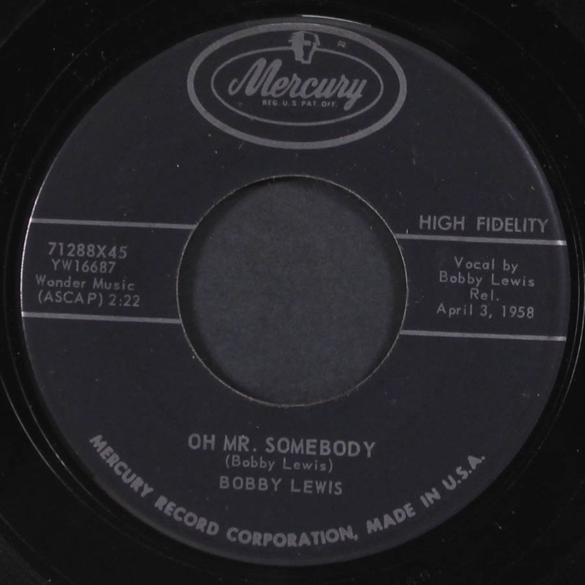 oh mr. somebody / yay, yay, i feel so gay by BOBBY LEWIS