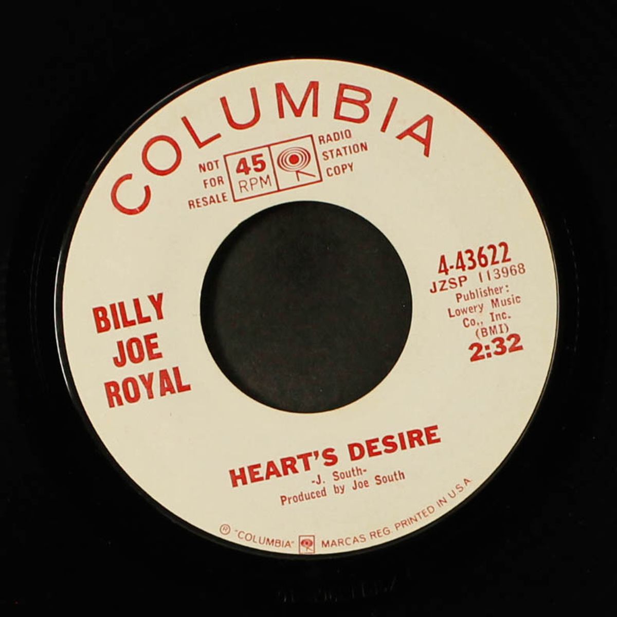 heart's desire / deep inside me by BILLY JOE ROYAL