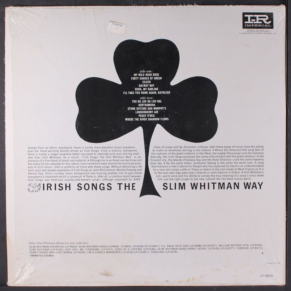 irish songs the slim whitman way by SLIM WHITMAN