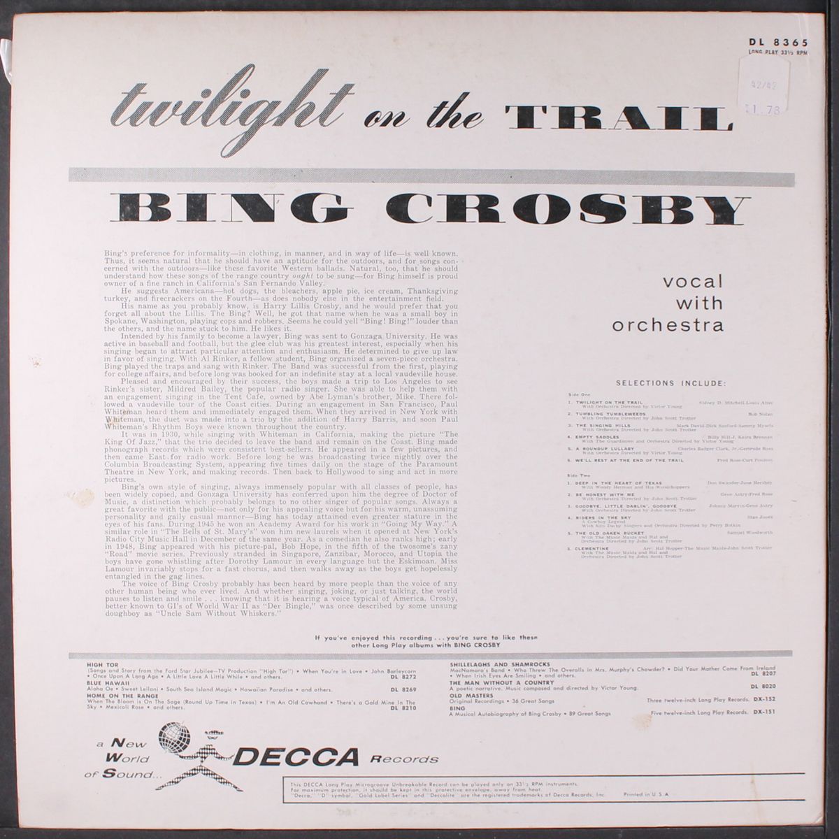 twilight on the trail by BING CROSBY