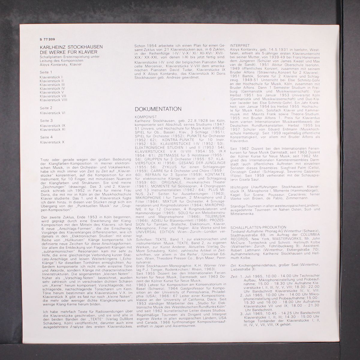 stockhausen: complete piano music by ALOYS KONTARSKY