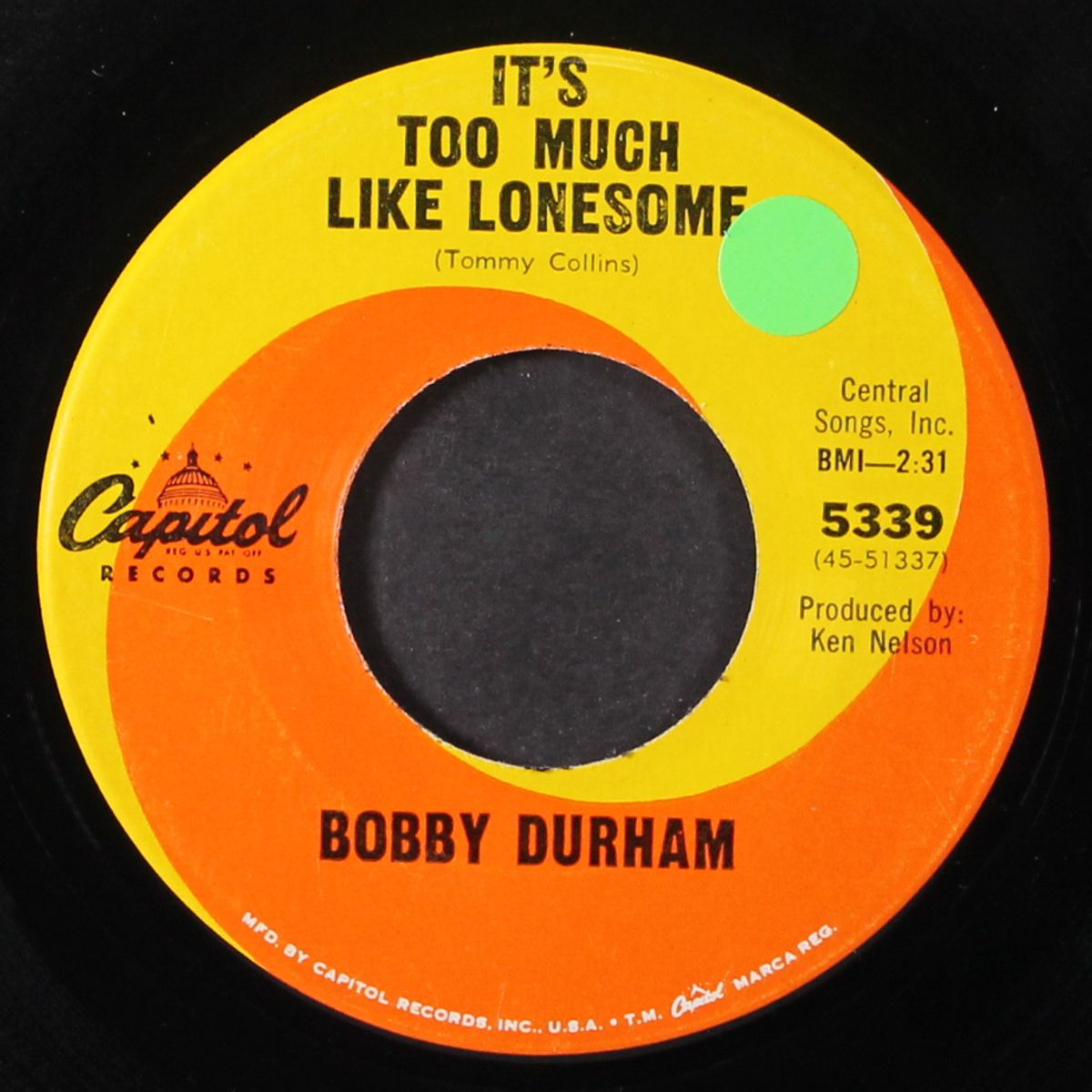 so welcome to the club / it's too much like lonesome by BOBBY DURHAM