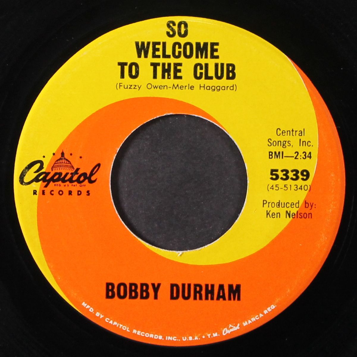 so welcome to the club / it's too much like lonesome by BOBBY DURHAM