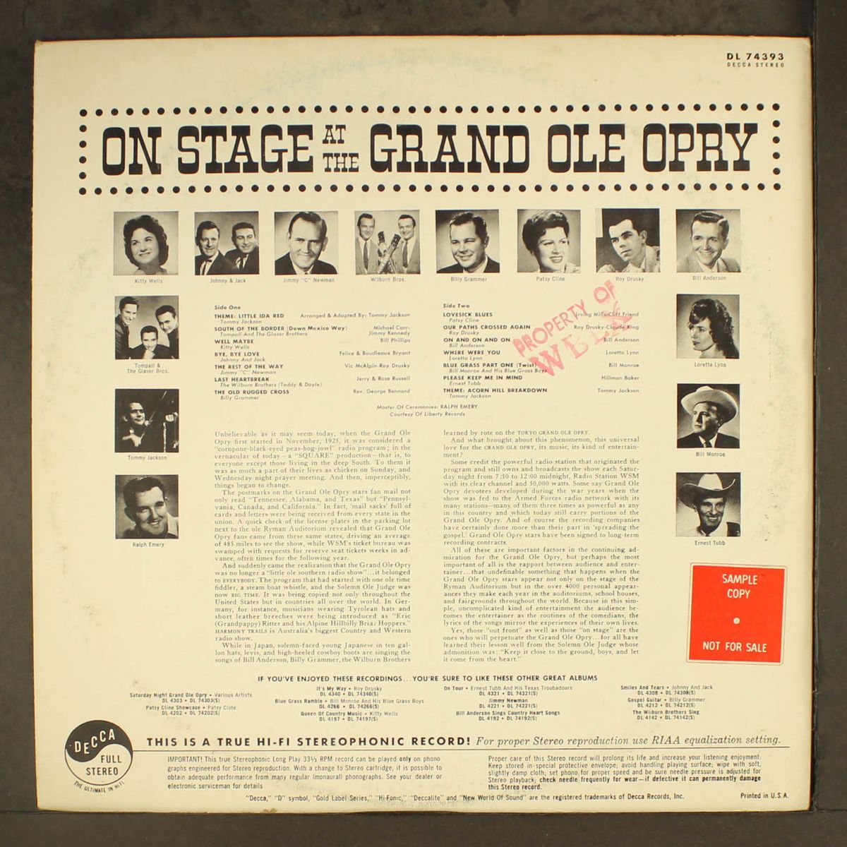 on stage at the grand ole opry by VARIOUS