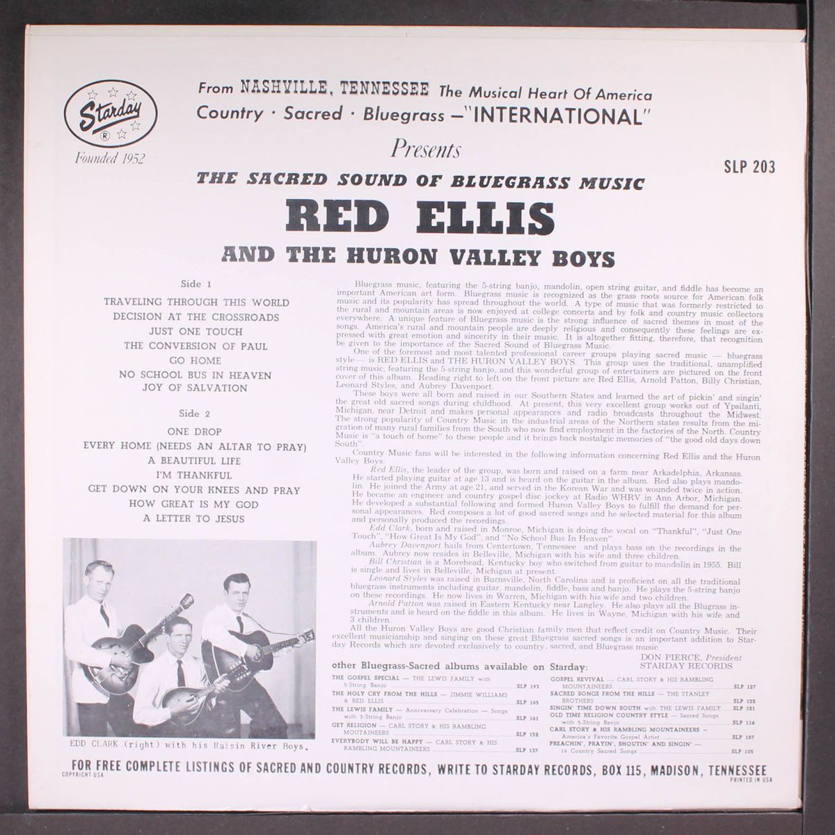 the sacred sound of bluegrass music by RED ELLIS & HURON VALLEY BOYS