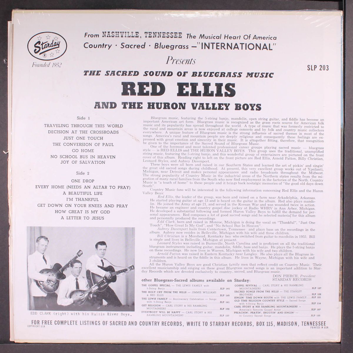 the sacred sound of bluegrass music by RED ELLIS & HURON VALLEY BOYS