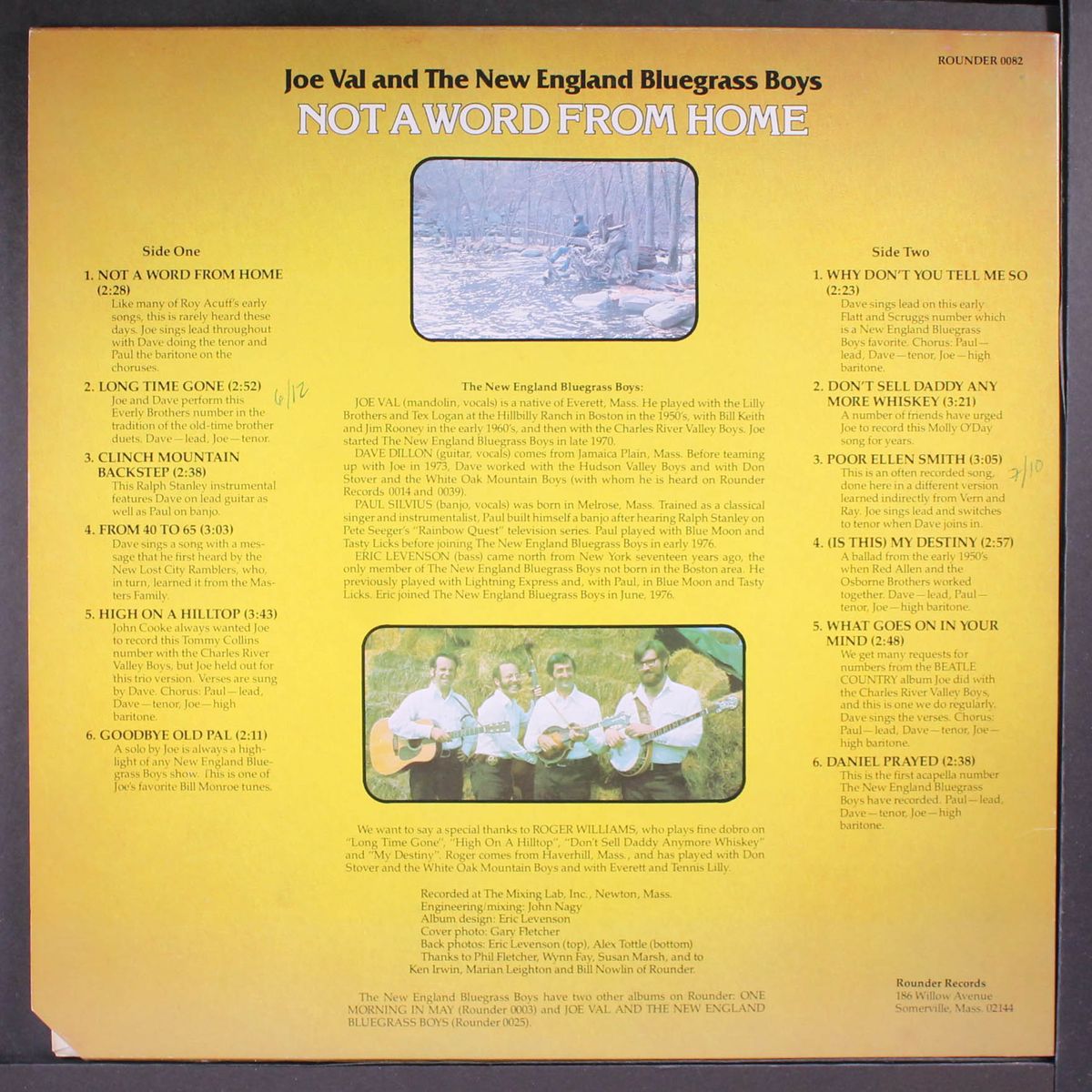 not a word from home by JOE VAL & NEW ENGLAND BLUEGRASS BOYS