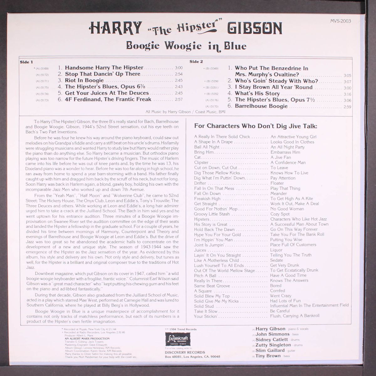 boogie woogie in blue by HARRY 'THE HIPSTER' GIBSON