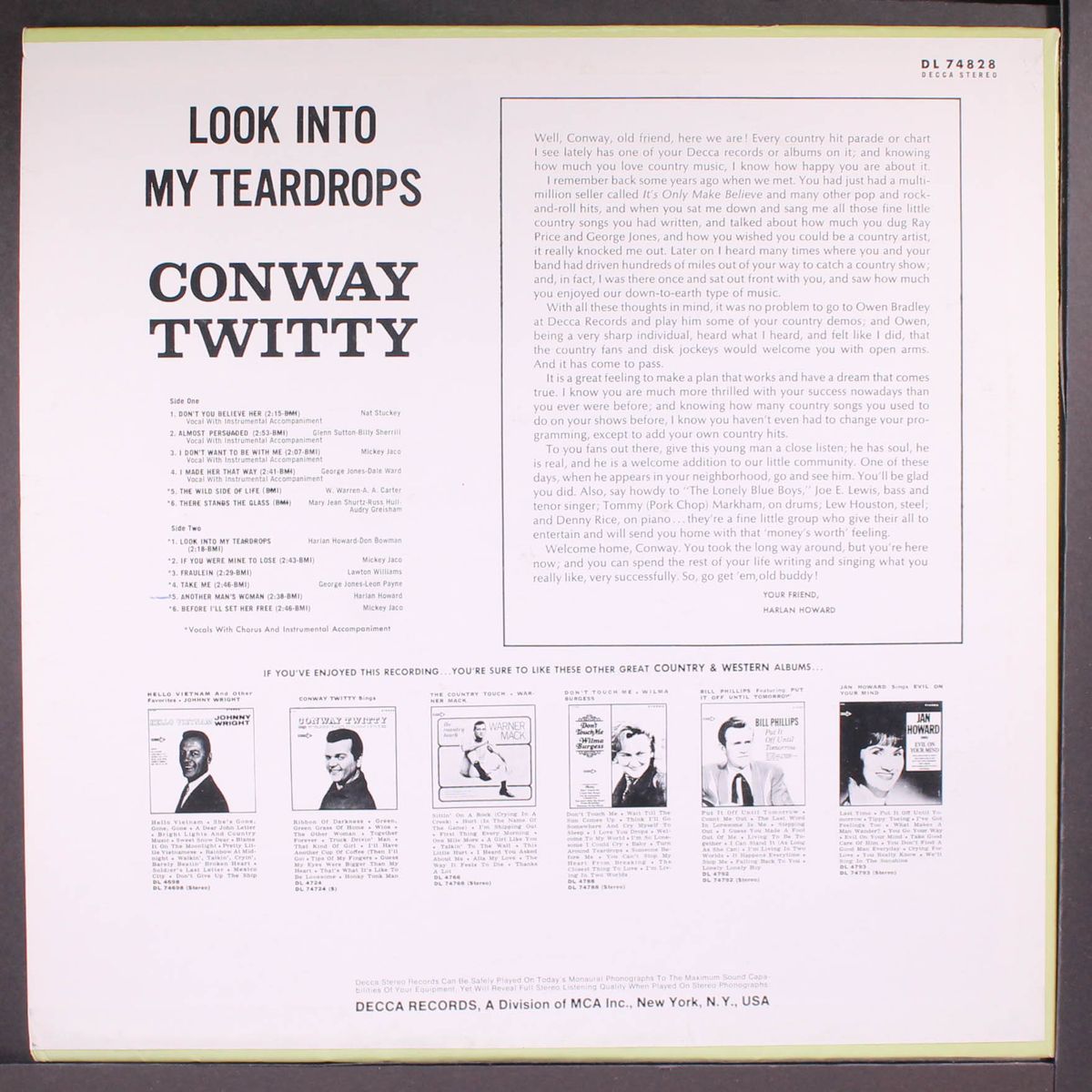 look into my teardrops by CONWAY TWITTY