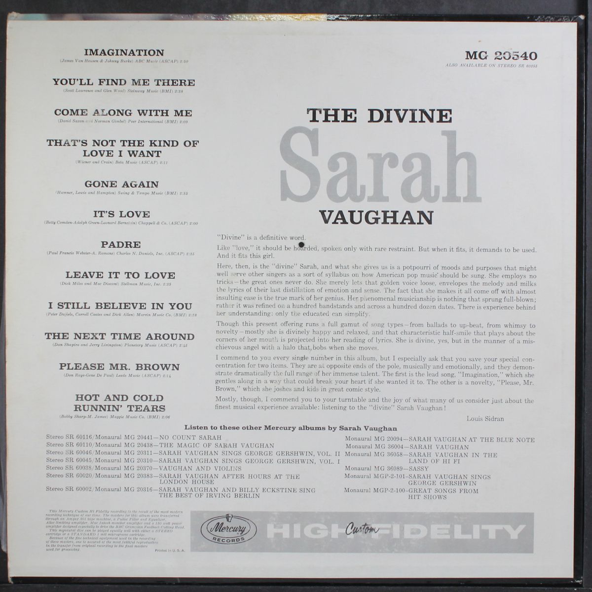 the divine by SARAH VAUGHAN