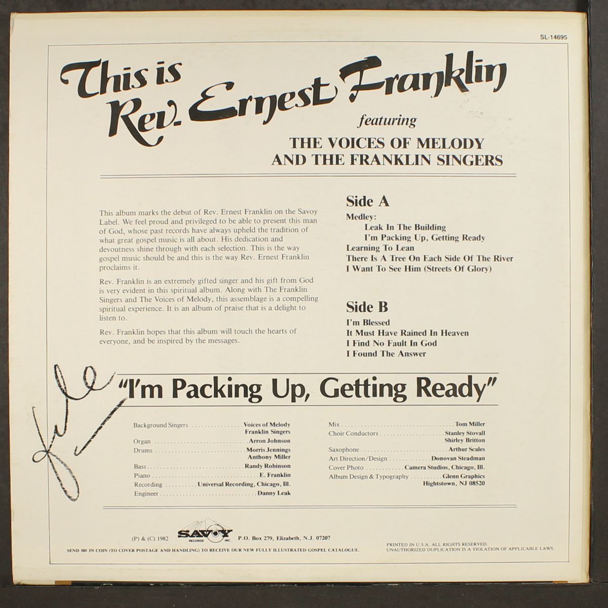 this is, i'm packing up, getting ready by REV. ERNEST FRANKLIN