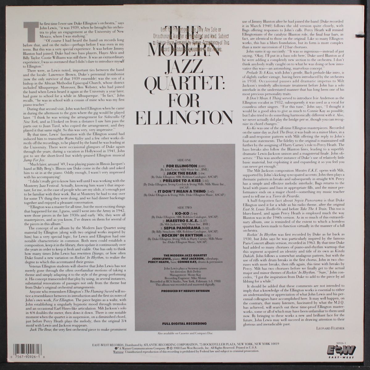 for ellington by MODERN JAZZ QUARTET