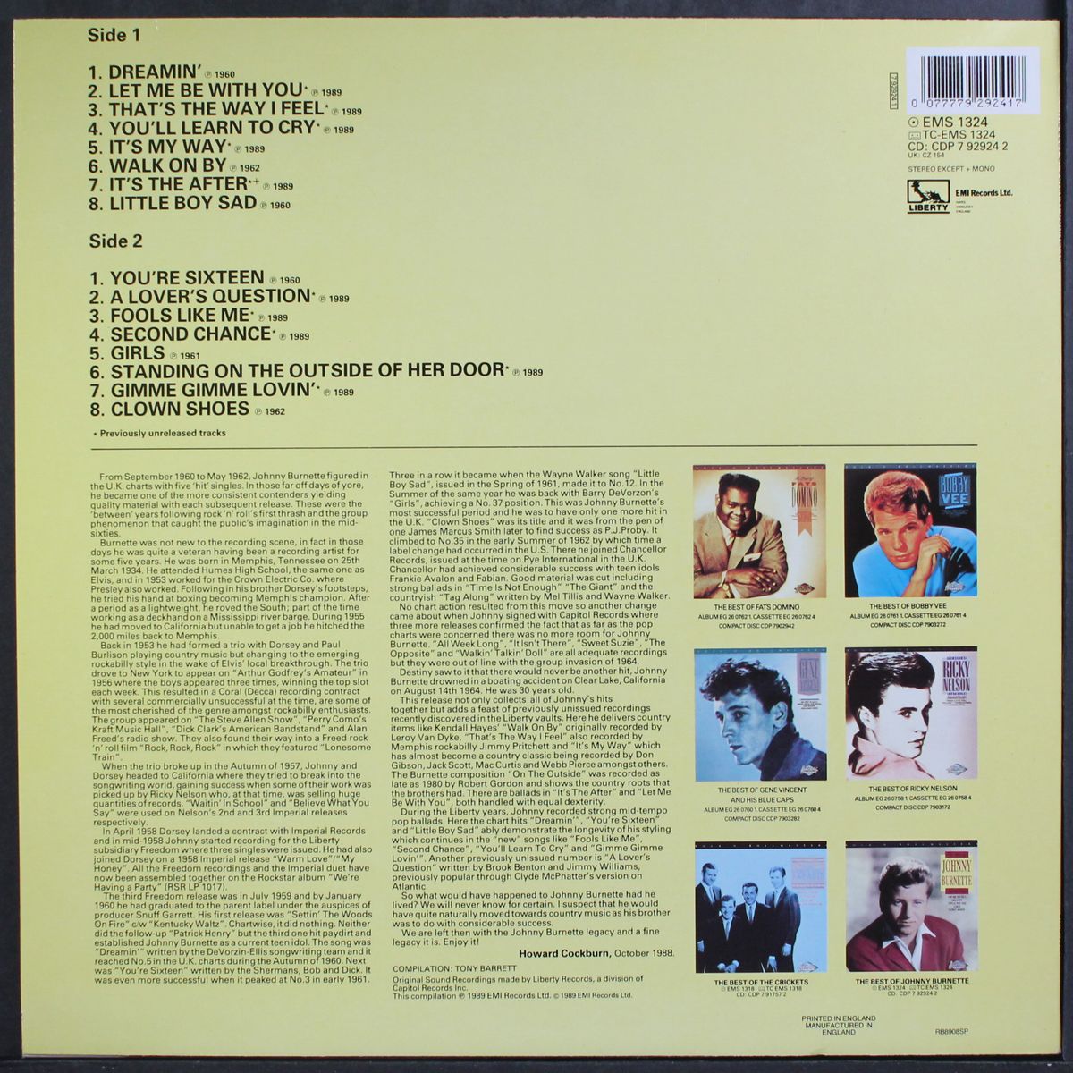 the best of johnny burnette-rock 'n' roll masters by JOHNNY BURNETTE
