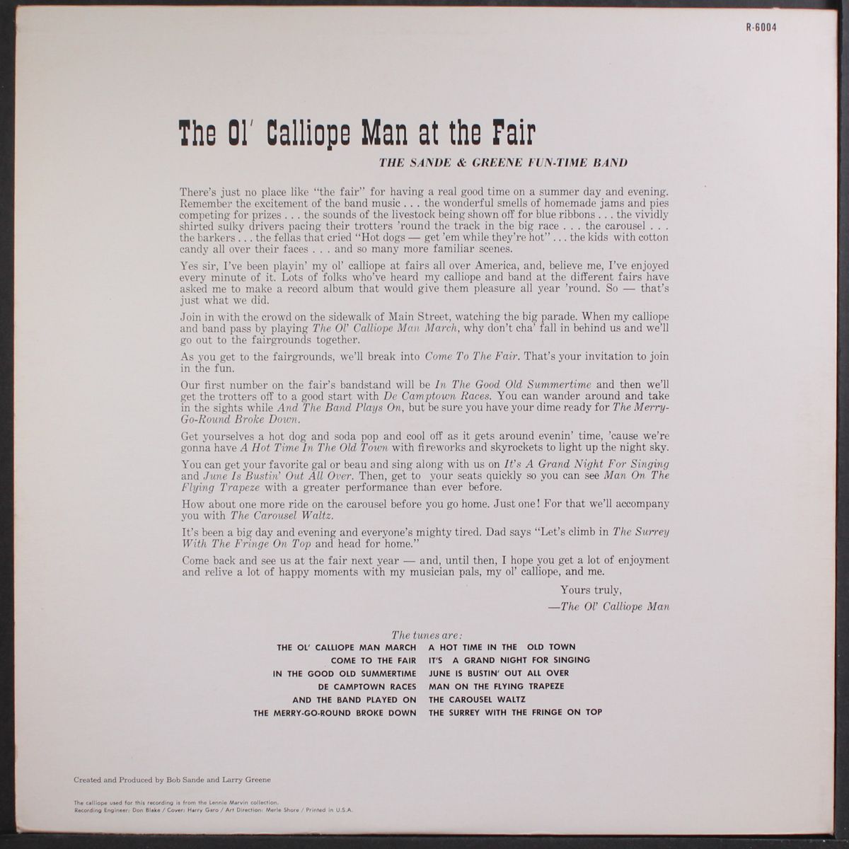 ol' calliope man at the fair by SANDE & GREENE FUN-TIME BAND