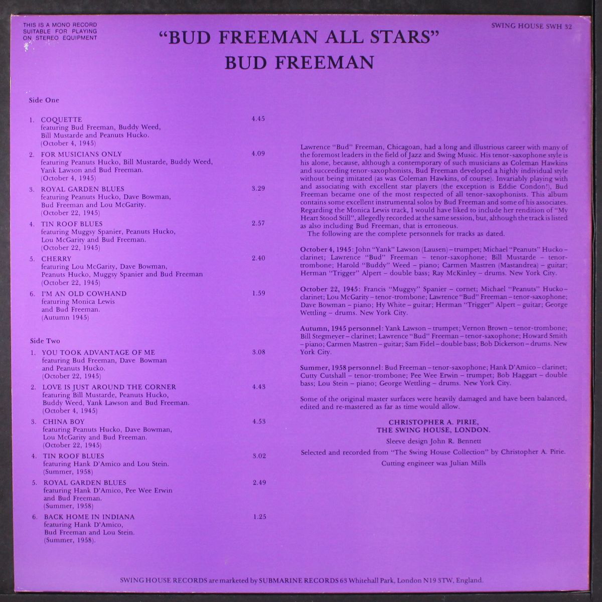superb rare live performances by BUD FREEMAN