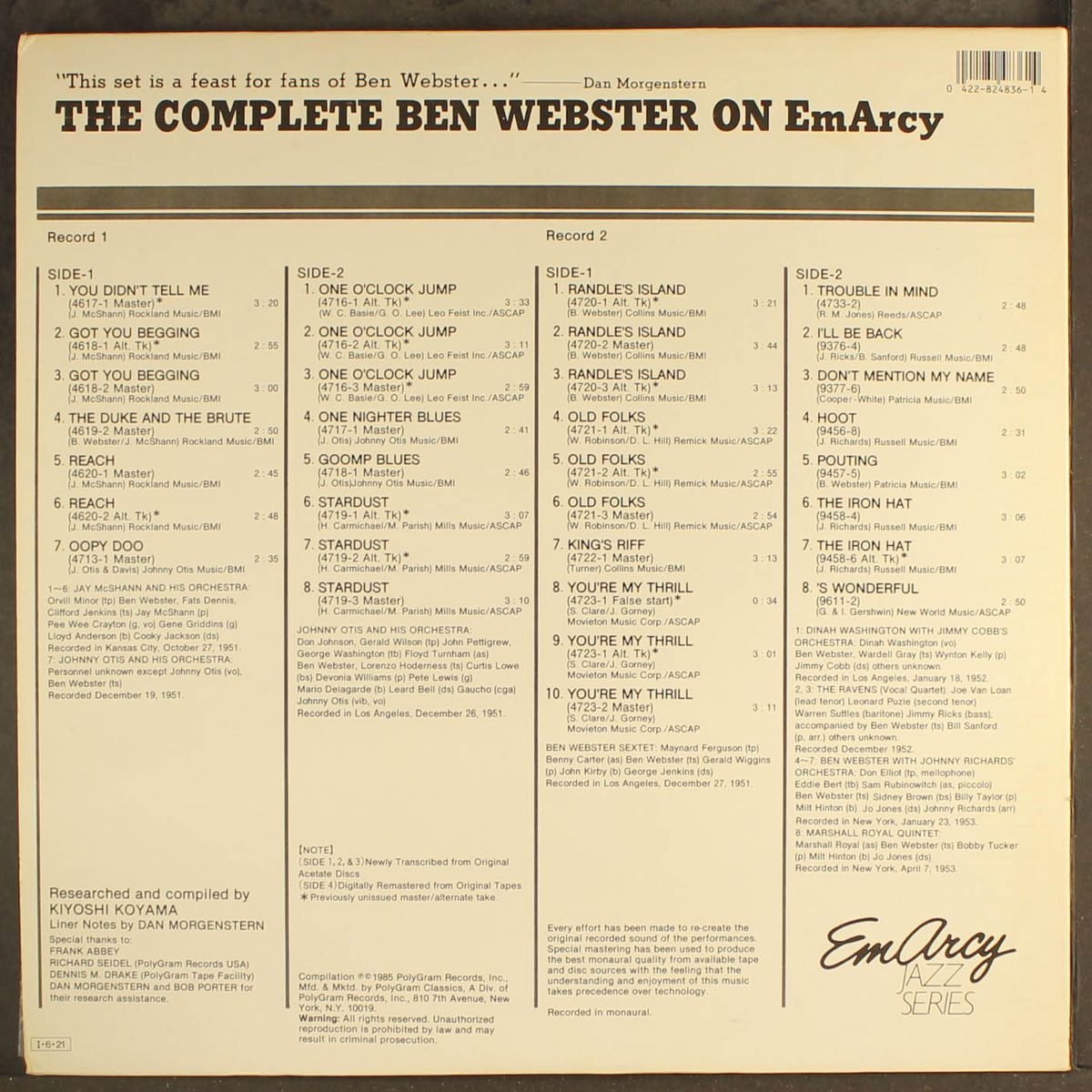 the big tenor: the complete ben webster on emarcy by BEN WEBSTER