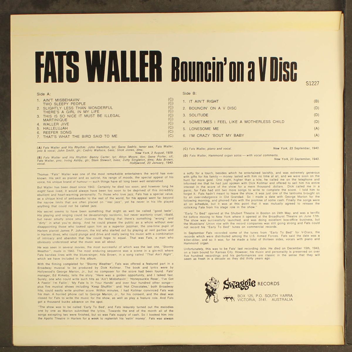 bouncin' on a v disc by FATS WALLER