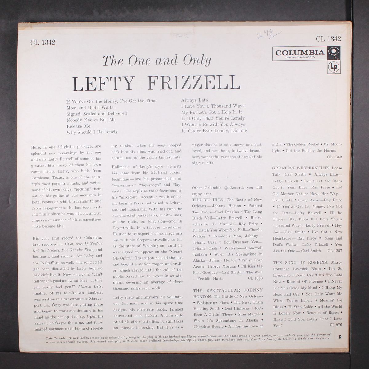 the one and only by LEFTY FRIZZELL