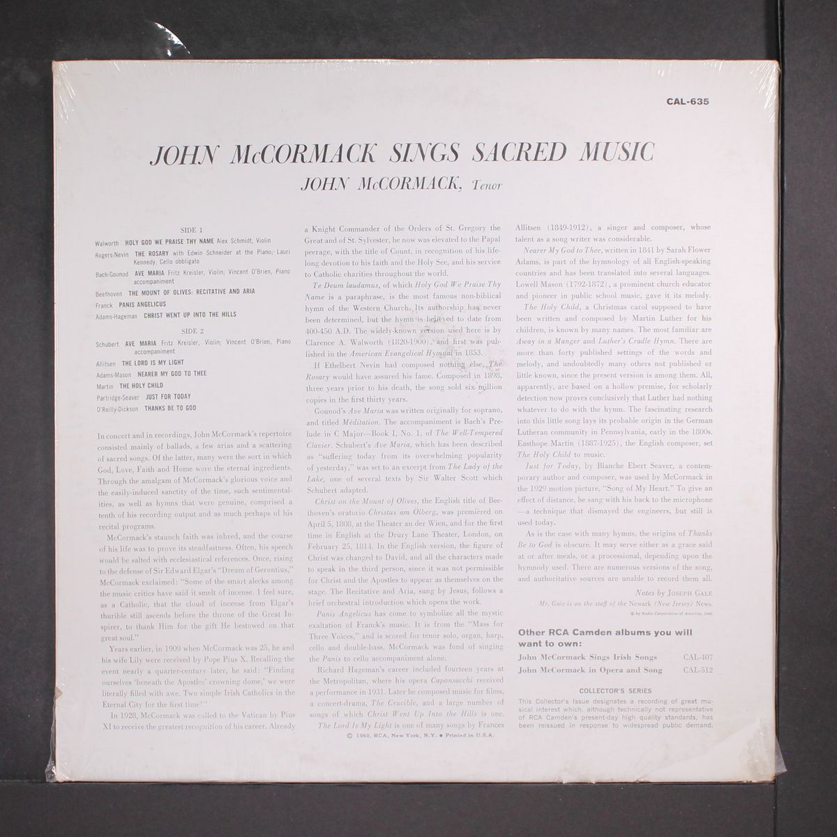 sings sacred music by JOHN MCCORMACK