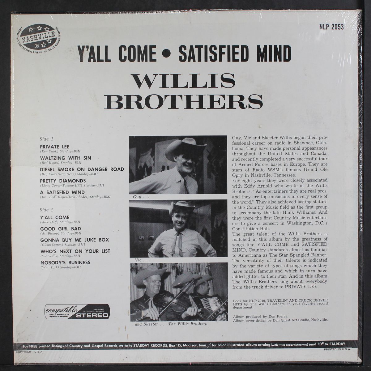 y'all come / satisfied mind by WILLIS BROTHERS