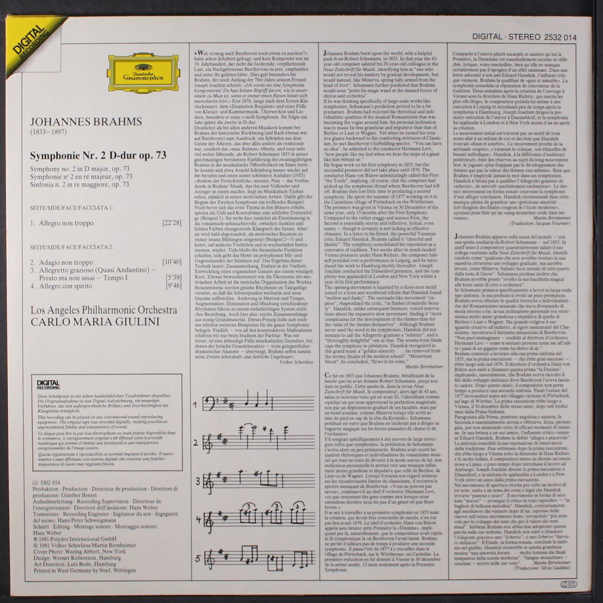 brahms: symphonie no. 2 by CARLO MARIA GIULINI