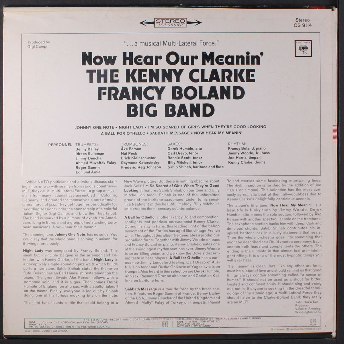 now hear our meanin' by KENNY CLARKE & FRANCY BOLAND